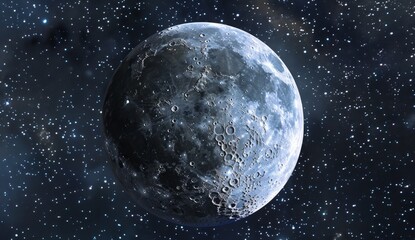 Wall Mural - realistic landscape milky way, starry night, moon close up