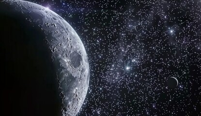 Wall Mural - realistic landscape milky way, starry night, moon close up