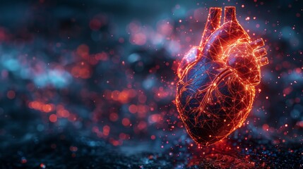 Aufkleber - Heart with red pulse line. World heart day concept. Low poly style design. Abstract blue geometric background. Wireframe light connection structure. Modern blue graphic. .