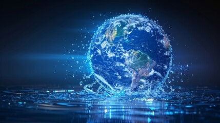Aufkleber - Isolated  illustration of earth globe within a drop of water. World water day. Low poly style design with geometric background and wireframe light connection structure. Modern graphic concept.