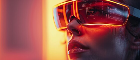 Aufkleber - A woman wearing virtual reality glasses. Future technology concept.