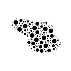Poster - A large sanding machine symbol in the center made in pointillism style. The center symbol is filled with black circles of various sizes. Vector illustration on white background