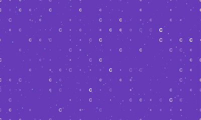 Poster - Seamless background pattern of evenly spaced white capital letter C symbols of different sizes and opacity. Vector illustration on deep purple background with stars
