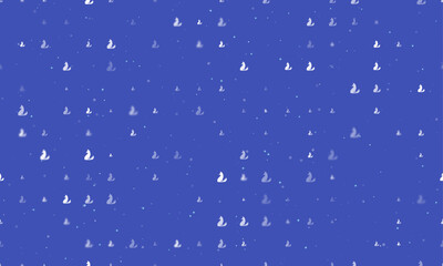Poster - Seamless background pattern of evenly spaced white fox symbols of different sizes and opacity. Vector illustration on indigo background with stars