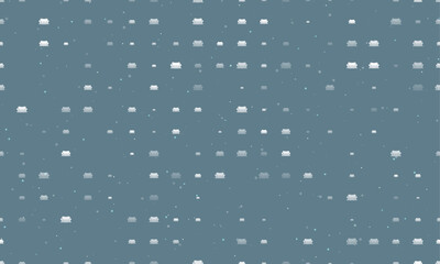 Poster - Seamless background pattern of evenly spaced white sofa symbols of different sizes and opacity. Vector illustration on blue gray background with stars