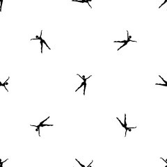 Poster - Seamless pattern of repeated black dancing girl symbols. Elements are evenly spaced and some are rotated. Vector illustration on white background