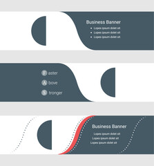 Wall Mural - Set of blue grey banner, horizontal business banner templates. Banners with template for text and semicircle symbol. Classic and modern style. Vector illustration on grey background