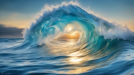 Wall Mural - wave of water A set of water waves in different shapes and sizes, representing the sea and the ocean.  