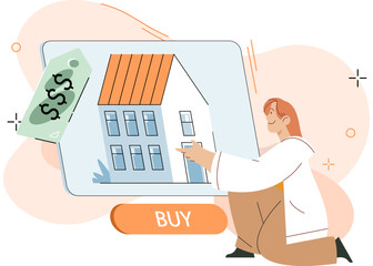 Wall Mural - Real estate search. Vector illustration Buyers utilized real estate search concept to explore listings in their desired area People looking for home considered neighborhoods safety and amenities