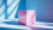 Abstract background pink and blue pastel box on blue background. Podium for show your cosmetic product. Pedestal for presentation product.