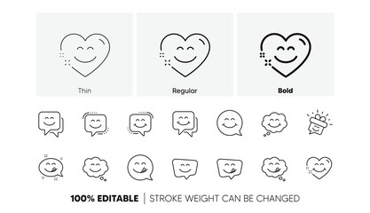 Poster - Emoticon speech bubble, social media message, smile with tongue. Yummy smile line icons. Tasty food eating emoji face icons. Delicious yummy, happy emoticon. Linear set. Line icons set. Vector