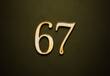 Old gold effect of 67 number with 3D glossy style Mockup.	
