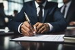 © kenkuza - Businessman sign contract in office room