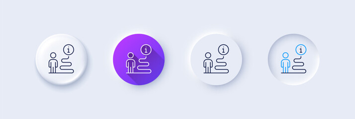 Poster - support line icon. neumorphic, purple gradient, 3d pin buttons. help information sign. info path sym