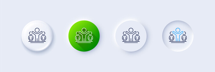 Wall Mural - winner line icon. neumorphic, green gradient, 3d pin buttons. best success sign. first place symbol.