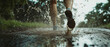 Rain-soaked pavement reflecting a runner's dedication amidst a downpour, each splash a testament to persistence.