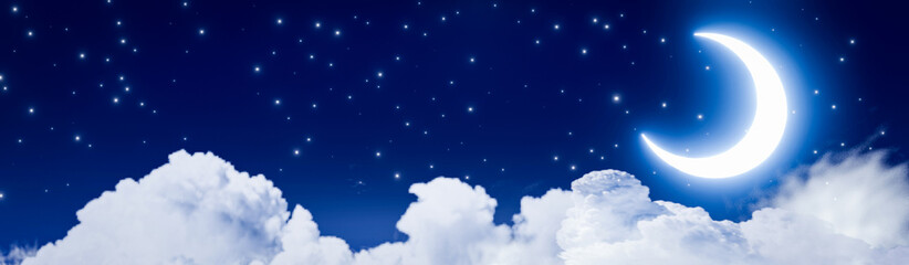 Wall Mural - crescent moon bright blue light in the sky where the stars are twinkling. the sky has cumulus and lu
