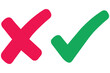 © Vii - right and wrong icon with green and red, correct and incorrect symbol to guarantee the idea, agreement sign to confirm the right answer