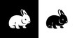 Baby rabbit icon. Cute bunny simple black and white silhouettes. Minimal monochrome element for logo design. Full body animal. Cruelty free, not tested on animals template for emblem, logotype, badge