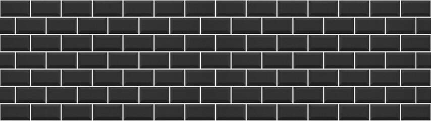 Wall Mural - Black brick subway tiles wall texture wide background banner panorama seamless pattern