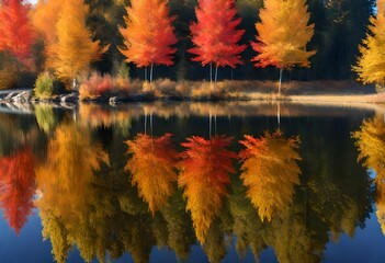 Wall Mural - autumn trees reflected in water