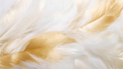 Wall Mural - background white and gold  feathers, airy design, texture feathers, minimalist, softness,  light, elegant