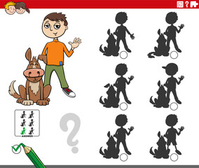 Wall Mural - shadow activity game with cartoon boy and his dog