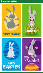 Wall Mural - cartoon Easter bunnies with painted eggs greeting cards set