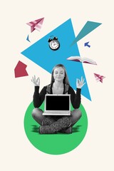 Sticker - Creative collage of young lady  with laptop