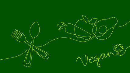 Wall Mural -  One line broccoli stem. Black and white monochrome continuous single line art. Vegan nature organic farm market illustration sketch outline drawing