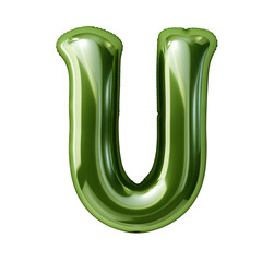 Olive green metallic U alphabet balloon Realistic 3D on white background.