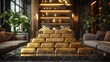 A close-up shot of shiny gold bars placed on a luxurious home interior setting, symbolizing the concept of investing in precious metals and financial security.