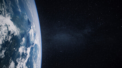 Poster - Amazing starry space with beautiful blue planet earth. Stratosphere and planet Earth