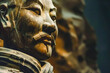 The imposing presence of the Terracotta Army standing guard over an ancient emperors tomb Close up
