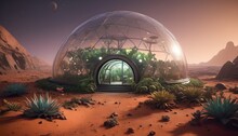 An Intricate Botanical Garden Dome On Mars  With A Variety Of Alien Plants That Glow Softly In The Martian Twilight (3)