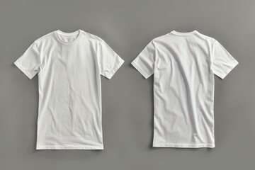 Wall Mural - Front and back view of a plain white t shirt on a grey background.