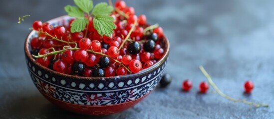 Canvas Print - Fresh and colorful bowl filled with delicious red currants and black currants