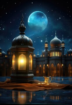 realistic mosque and lantern background