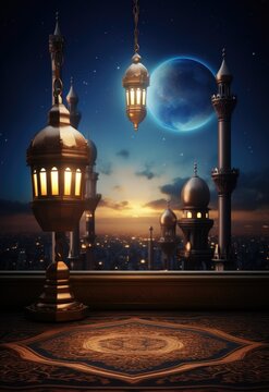 realistic mosque and lantern background