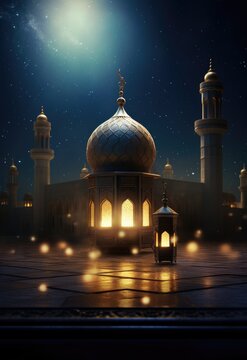 realistic mosque and lantern background