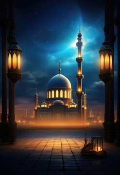 realistic mosque and lantern background
