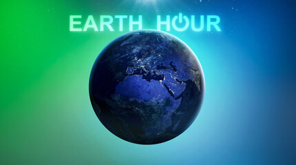 Wall Mural - earth hour 2024 campaign. turn off your lights for our planet on 60 minutes. planet earth at night w