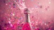 Champagne z konfetti na różowym tle
