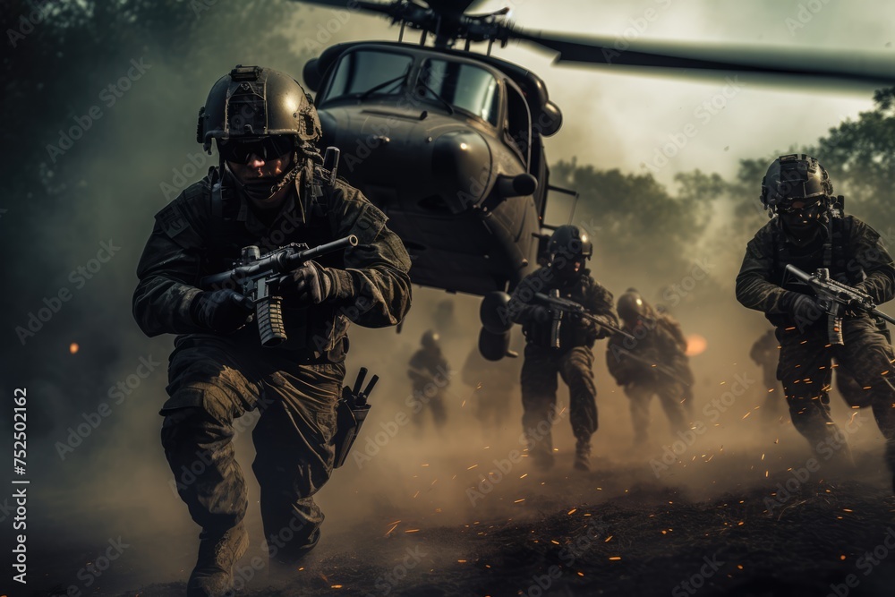 A helicopter kicks up sand as special forces soldiers disembark ...