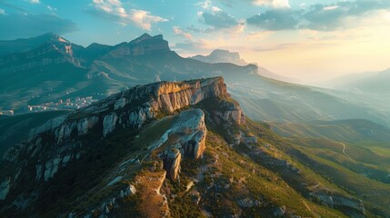 Wall Mural - A drone view of a majestic mountain range