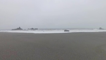 Wall Mural - Waves Crash Against Sea Stacks and Beach in Redwood National Park