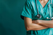 nurse with a stethoscope, isolated on a healing green background, symbolizing care and the medical profession 