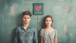 A contrasting image of a couple with a heart sign indicating love but their expressions suggesting uncertainty