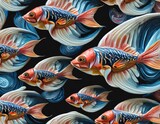 Fototapeta  - Tapeta 3D z kolorowymi rybami