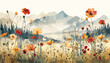 Watercolor Wildflower Meadows, watercolor flowers, wildflower pattern, meadow landscape design vector illustration background